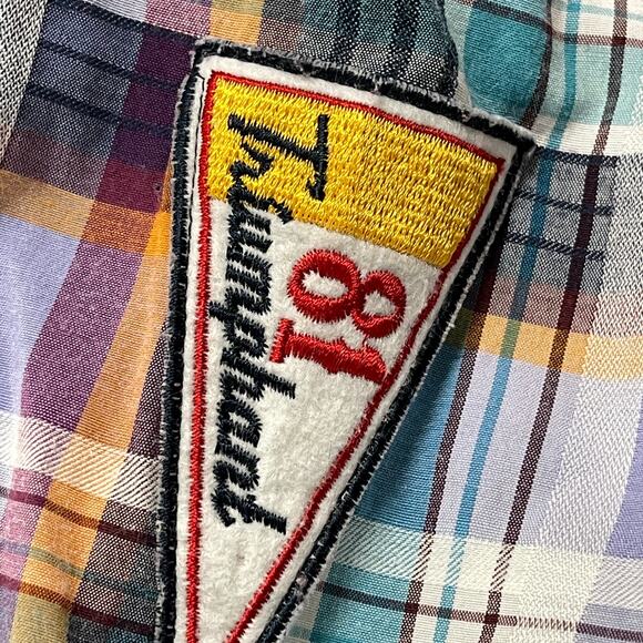 Raw Blue Button Up Shirt Men Size M Blue Purple Short Sleeves Cotton Blend Y2K - Picture 3 of 6